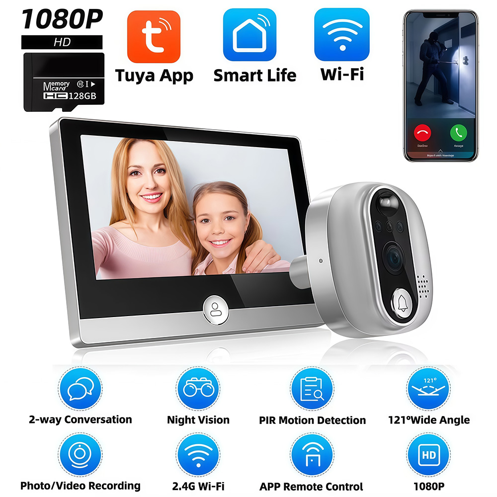 Peephole Camera Viewer - Tuya 1080P WiFi Door Bell Camera