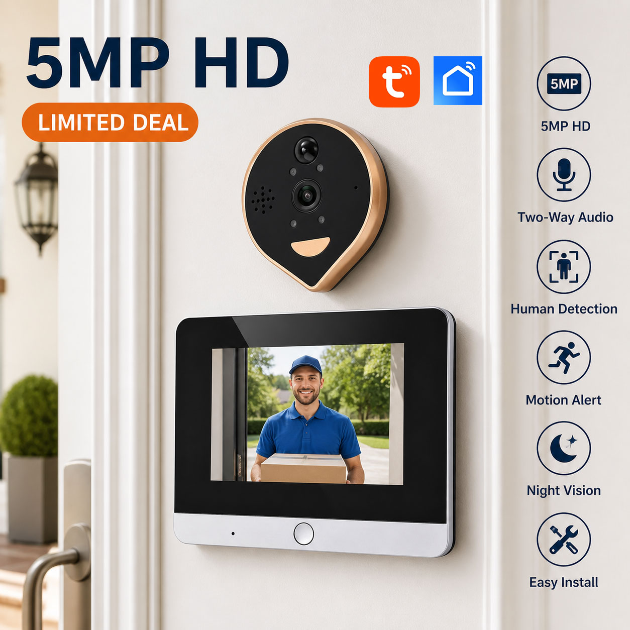 5MP Tuya Smart Life Peephole V - Peephole Camera Viewer 评论和价格